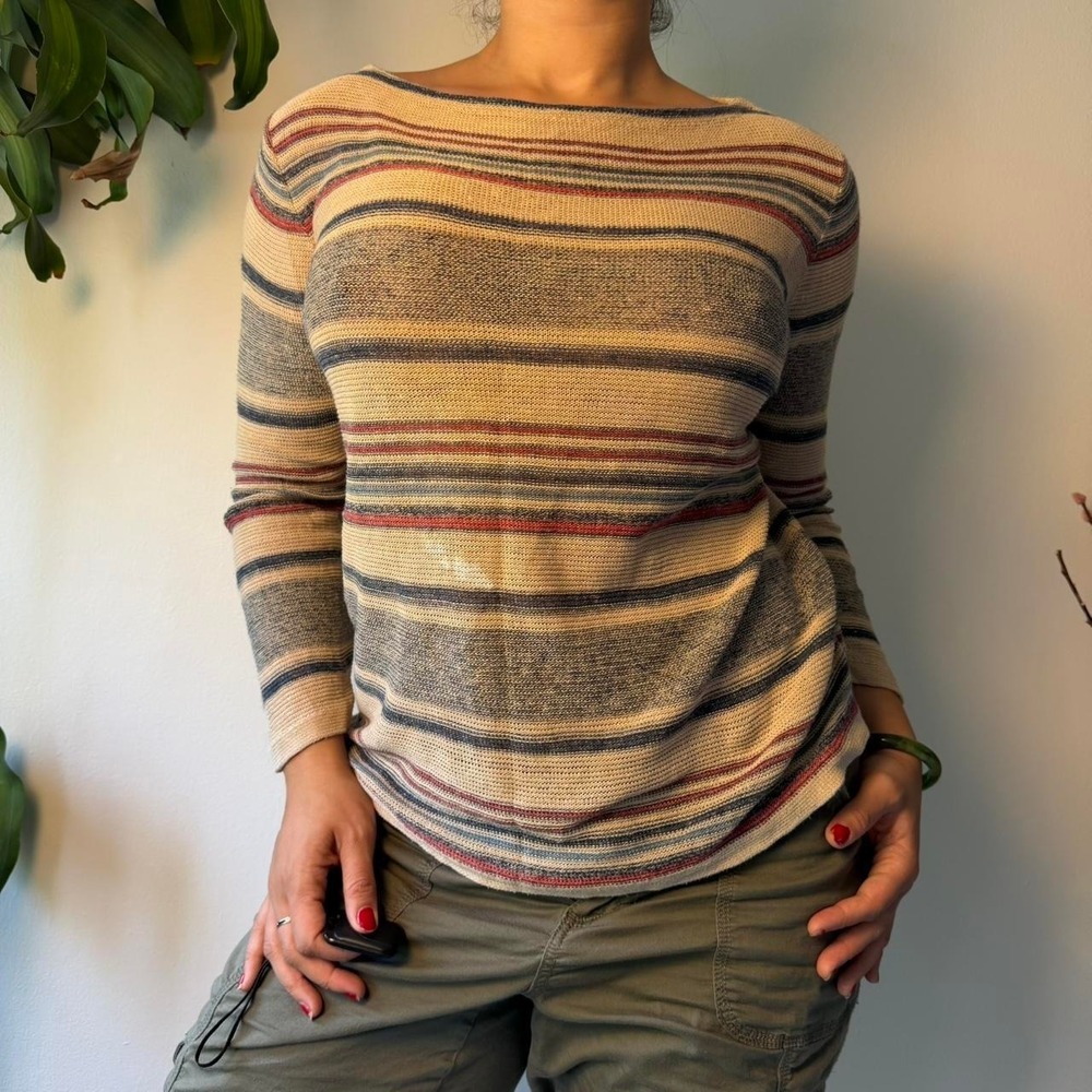 Ralph Lauren Lauren Jeans Co Striped 100% Linen Knit Boat Neck Top XL
